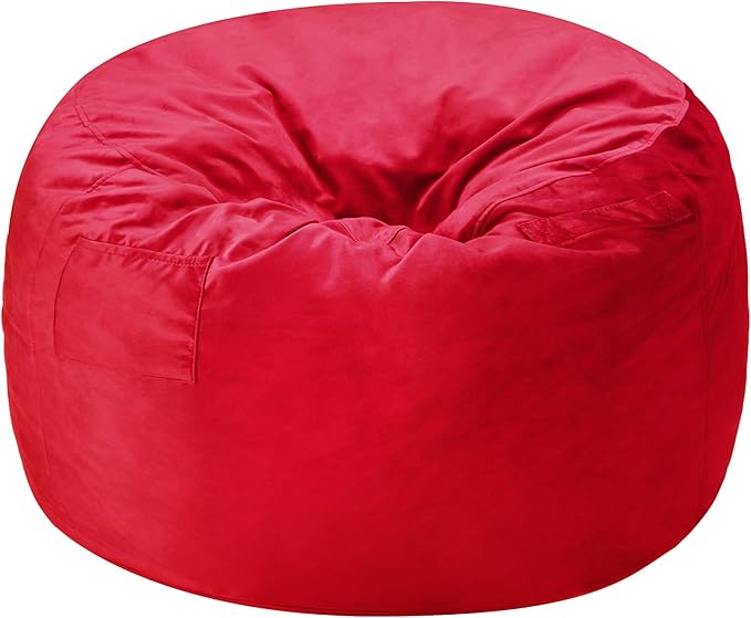 Homguava 3FT Bean Bag Chair: 3' Bean Bags with Memory Foam Filled, Large Beanbag Chairs Soft Sofa with Dutch Velet Cover-Red