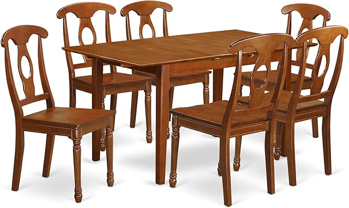 East West Furniture PSNA7-SBR-W 7 Piece Kitchen Table Set Consist of a Rectangle Dining Table with Butterfly Leaf and 6 Dining Chairs, 32x60 Inch, Saddle Brown
