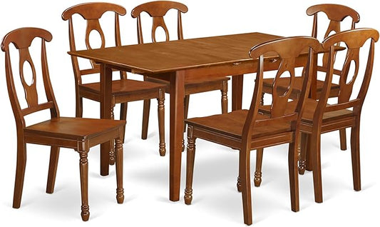 East West Furniture PSNA7-SBR-W 7 Piece Kitchen Table Set Consist of a Rectangle Dining Table with Butterfly Leaf and 6 Dining Chairs, 32x60 Inch, Saddle Brown