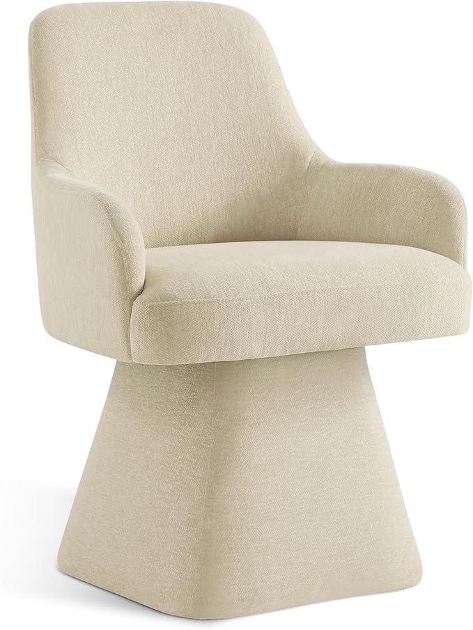Swivel Dining Chairs Set of 2, Mid Century Modern Chairs Fabric Upholstered Armchair with Armrest & Ergonomic Backrest for Dining Room, Kitchen, Bedroom, Living Room, Sand, 2 Boxs