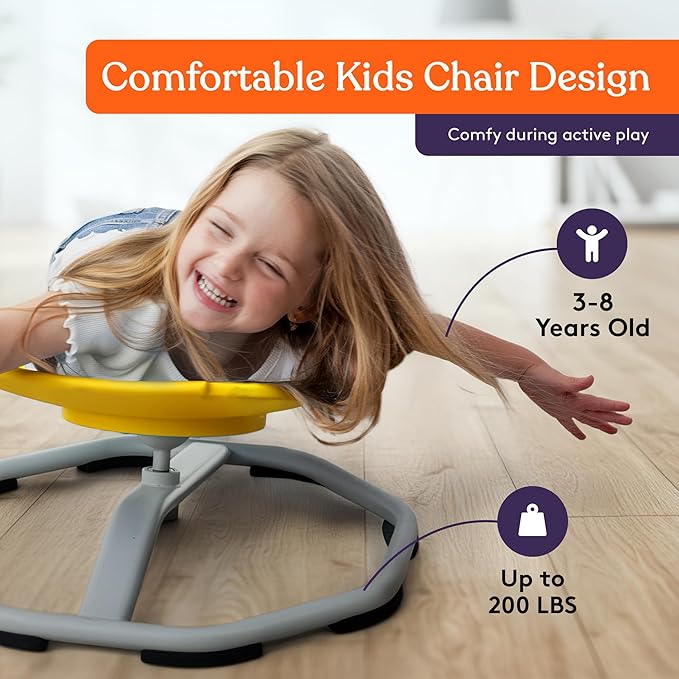 Special Supplies Spinning Chair for Kids- Versatile Kids Sit and Spin Sensory Chair for Training Body Coordination - Sensory Swivel Chair for Playroom, Bedroom, or Nursery (Yellow)