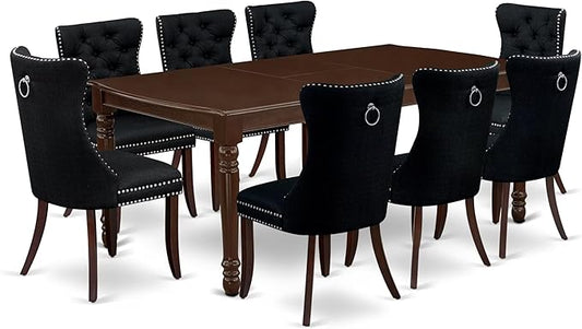 East West Furniture DODA9-MAH-24 9 Piece Dining Table Set Includes a Rectangle Kitchen Table with Butterfly Leaf and 8 Polyester Fabric Upholstered Chairs, 42x78 Inch, Mahogany