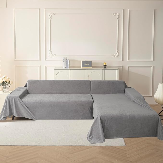 MYSKY HOME Couch Covers, Couch Cover 3 Cushion Sofa, Couch Covers for Pet, Dog Couch Protector, L Shape Sofa Cover Non Slip Sofa Slipcover Thick Washable Furniture Covers for Pets, 91"x 150", Grey