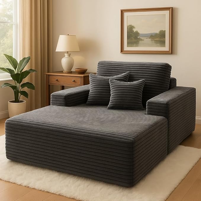 COMHOMA 105”Modular Sectional Sofa with Deep Seat,Cloud Upholstered L-Shape Couch Wide Arms Corduroy Fabric High-Density Foam Chaise Lounge for Living Room No Assembly Required