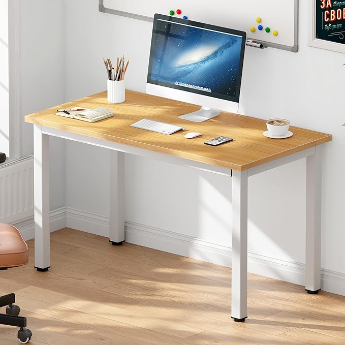 DlandHome 39 inches Small Computer Desk for Home Office Activity Table Writing Table for Small Spaces Study Table Student Laptop Desk (39 inch, Teak + White)