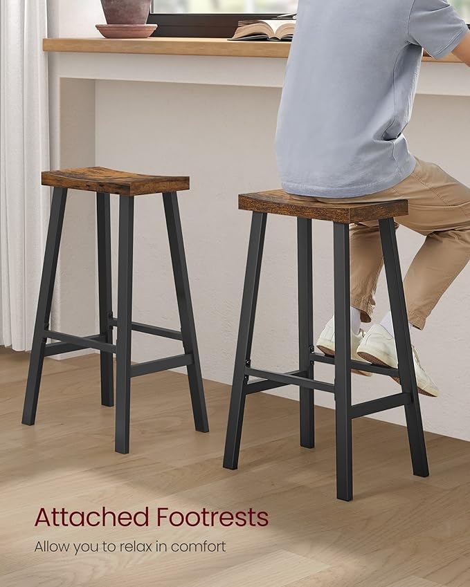 VASAGLE Bar Stools Set of 2, Counter Height Stools, Bar Chairs with Footrest, 29.1 Inches Tall Kitchen Breakfast Stools, Industrial, Living Room Party Room, Rustic Brown ULBC094B01
