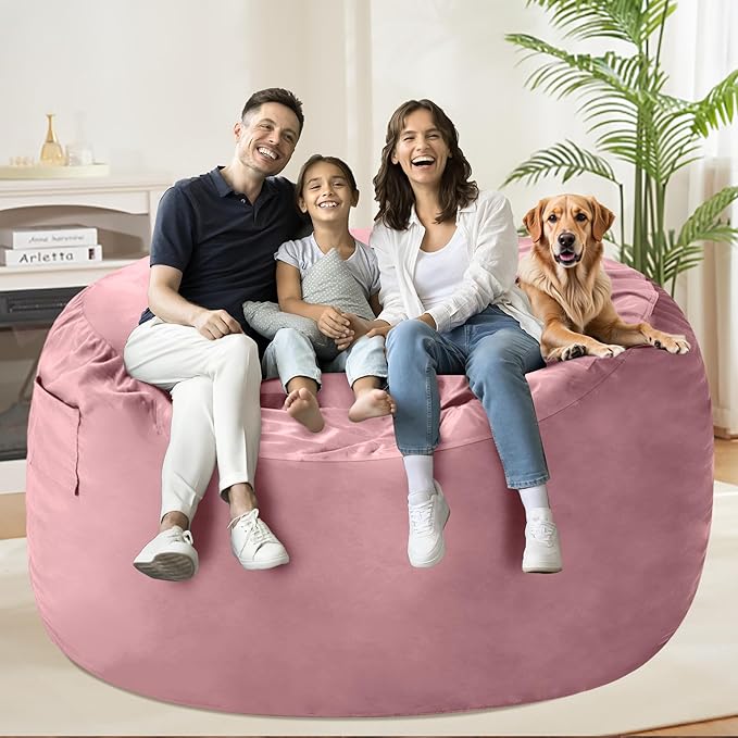 HABUTWAY Bean Bag Chair: Giant 5' Memory Foam Furniture Bean Bag Chairs for Adults with Microfiber Cover 5Ft (Soft Pink)