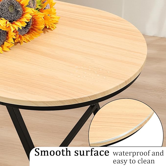 Foldable Coffee Table Natural Wood Oval Coffee Tables No Assembly Portable Floor Table Desk for Sitting on The Floor Low Coffee Table for Small Spaces Living Room Outdoor Use