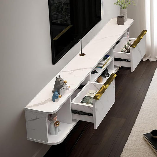Pmnianhua Floating TV Stand with 2 Drawers,70'' Wall Mounted TV Shelf,Floating Shelf Under TV,Floating TV Console with Cabinets for Bedroom Living Room(White)