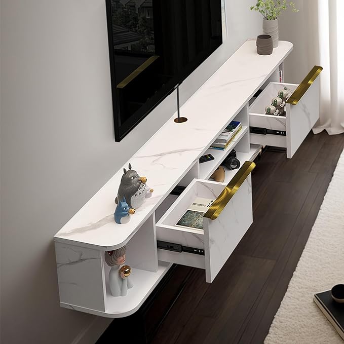 Pmnianhua Floating TV Console with 2 Drawers, 78'' Wall Mount TV Shelf, Media Console for Bedroom & Living Room (White)
