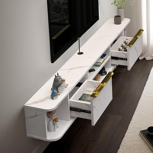 Pmnianhua Floating TV Console with 2 Drawers, 78'' Wall Mount TV Shelf, Media Console for Bedroom & Living Room (White)