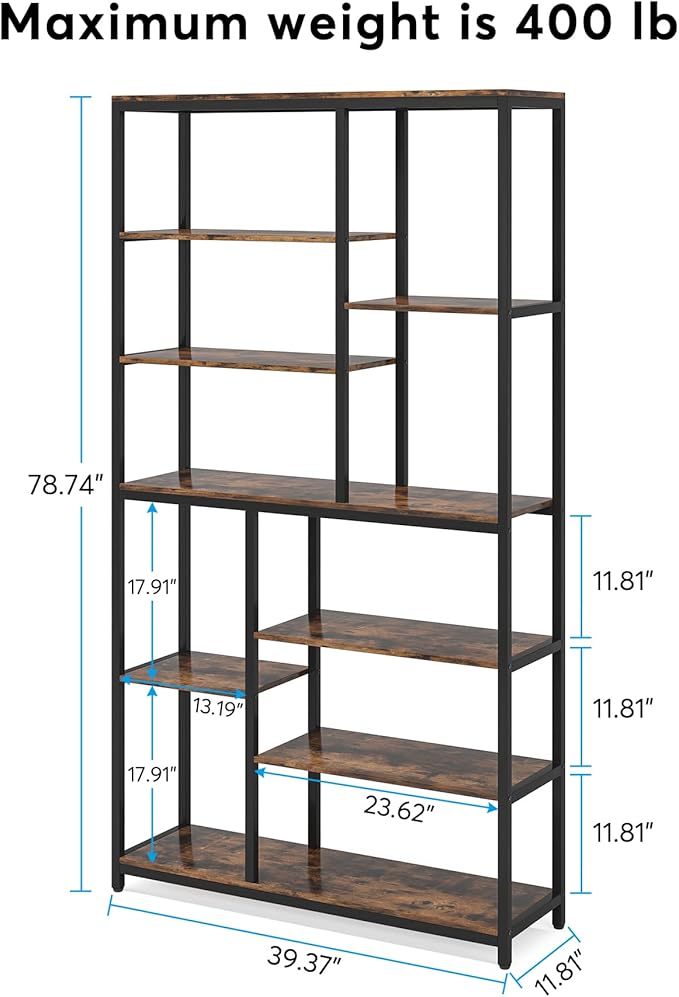 Tribesigns 79 inches Tall Bookshelf Bookcase, 8-Tier Staggered Bookcase, Modern Freestanding Open Book Shelves, Wide Wood Etagere Shelving Unit Display Shelf for Living Room