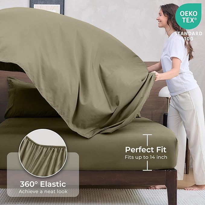 HEVUMYI Olive Green King Comforter Set - 7-Piece All Season Bed in a Bag King, Ultra Soft Bedding Set with Comforter, Flat Sheet, Fitted Sheet, Pillowcases, Pillow Shams, Olive Green