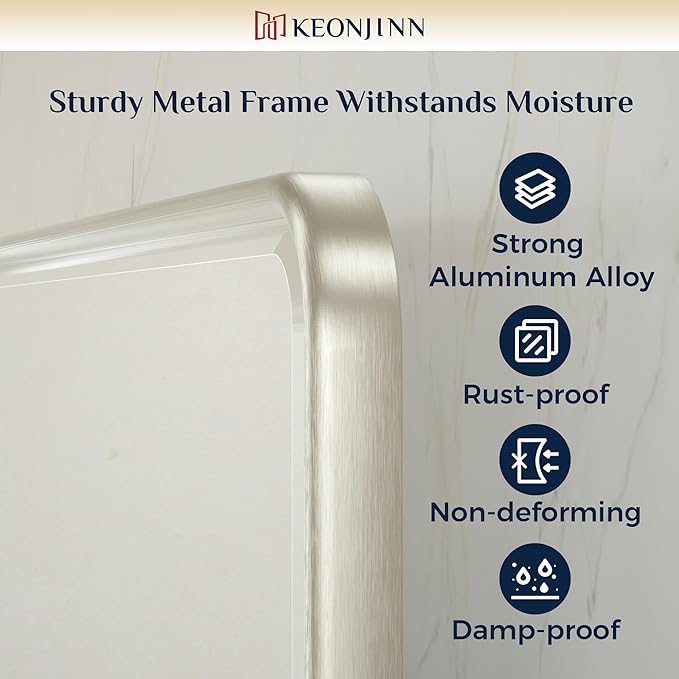 Keonjinn Brushed Nickel Pivot Mirror Bathroom, 20x30 in Tilt Mirror Bathrooms for Over Sink, Rounded Corner Modern Pivot Rectangle Mirrors, Metal Framed Beveled Bathroom Mirrors (Horizontal/Vertical)