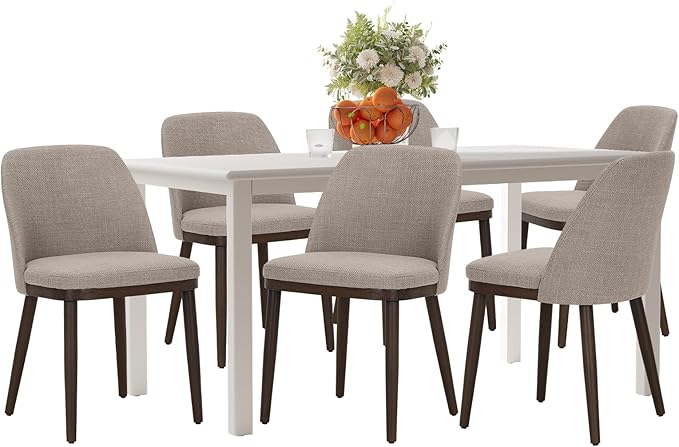 COLAMY 60 Inch Rectangular Kitchen Dining Table for 6, Modern Farmhouse Dining Table Set for 6, Wood Dining Table and Upholstered Dining Chairs for Kitchen, Dining Room, Restaurant, White/Camel