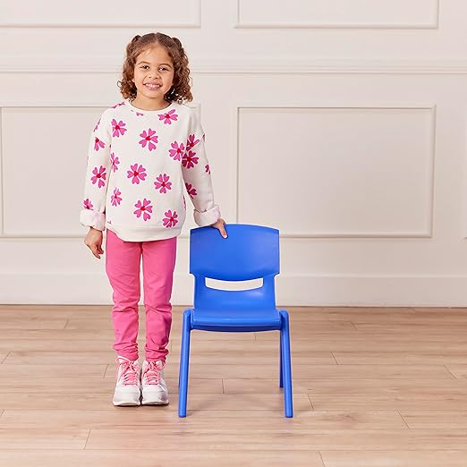 ECR4Kids 12in Plastic School Stack Chair, Classroom Furniture, Blue, 4-Pack