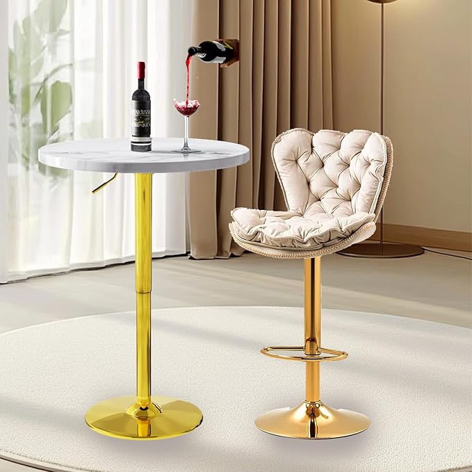 24'' Gold Bar Table Round Cocktail Table 39.1" Height Kitchen Dining Tables Modern Pub Tables with MDF Top, Gold Leg Base for Bar, Bistro, Caffee Top Table Tall