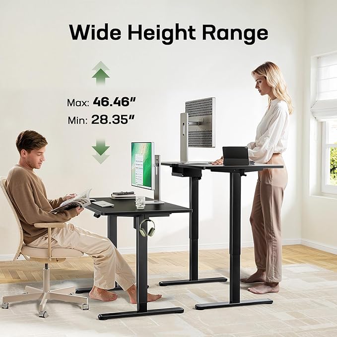 Marsail Electric Standing Desk with One-Piece Desktop,48 x 30 inch Height Adjustable Office Gaming Computer Desk with Deeper Tabletop,Home Office Stand up Desk with 4 Memory Presets, Desk for Bedroom