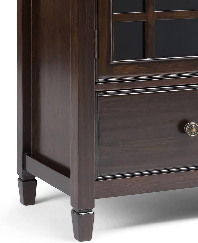 SIMPLIHOME Connaught SOLID WOOD 46 Inch Wide Traditional Tall Storage Cabinet in Dark Chestnut Brown, For the Living Room, Entryway and Family Room