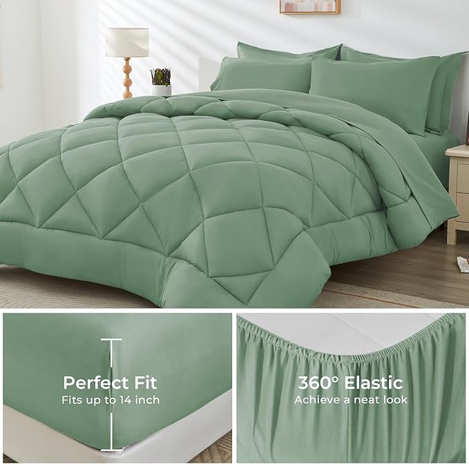 HEVUMYI Light Green Twin-XL Comforter Set - 5-Piece All Season Bed in a Bag Twin-XL, Ultra Soft Bedding Set with Comforter, Flat Sheet, Fitted Sheet, Pillowcases, Pillow Shams