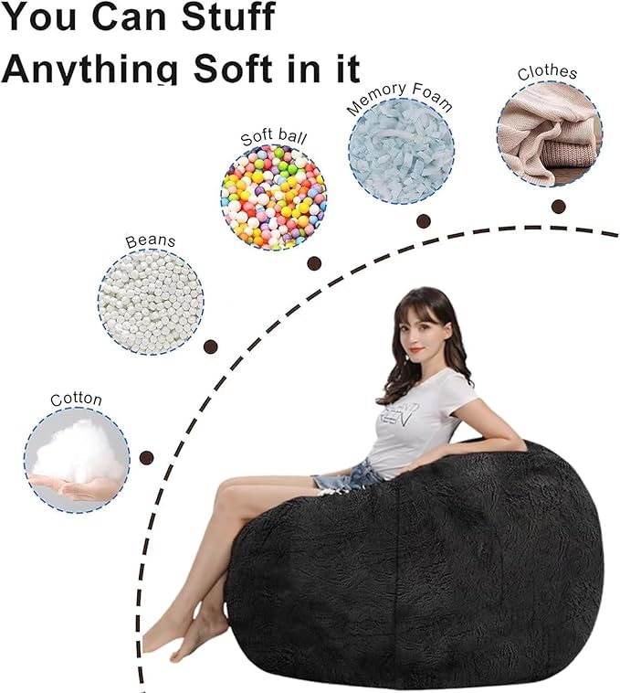 BCU 7FT Big Bean Bag for Adults Kids Without Filling Oversized Bean Bag Chair Cover for Stuffed Animal Storage, Multicolored