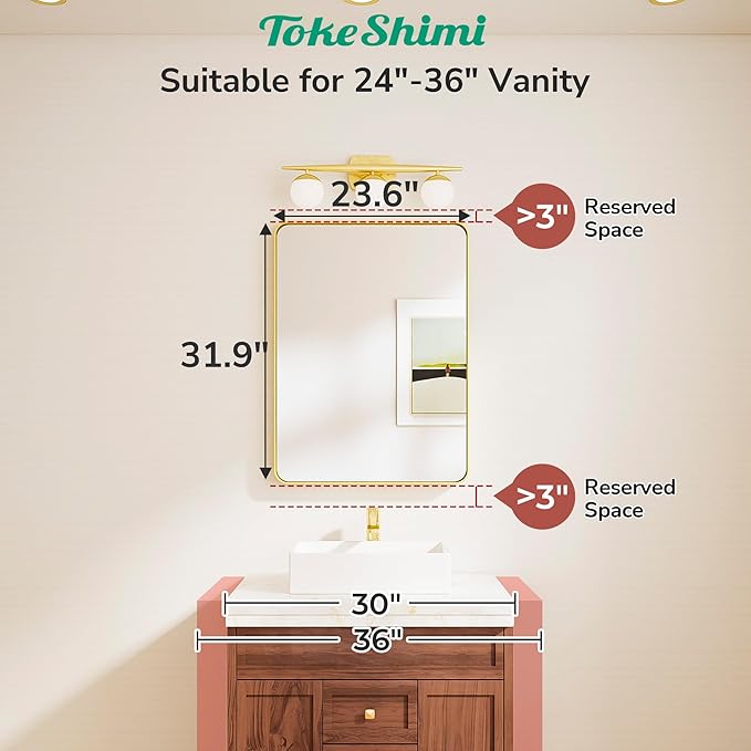 TokeShimi 24x32 Brushed Nickel Bathroom Mirror,Vanity Mirror for Bathroom with Tempered Glass,Rectangle Bathroom Wall Mirror with Aluminum Frame(Horizontal/Vertical)