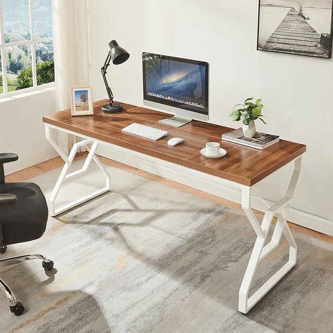 HOMISSUE 63-inch Executive Desk, Large Home Office Desk with Engineered Wood Tabletop and Metal Frame, Rustic Workstation Desks with Sturdy Structure, Long Computer Desks for Home Office, Writing
