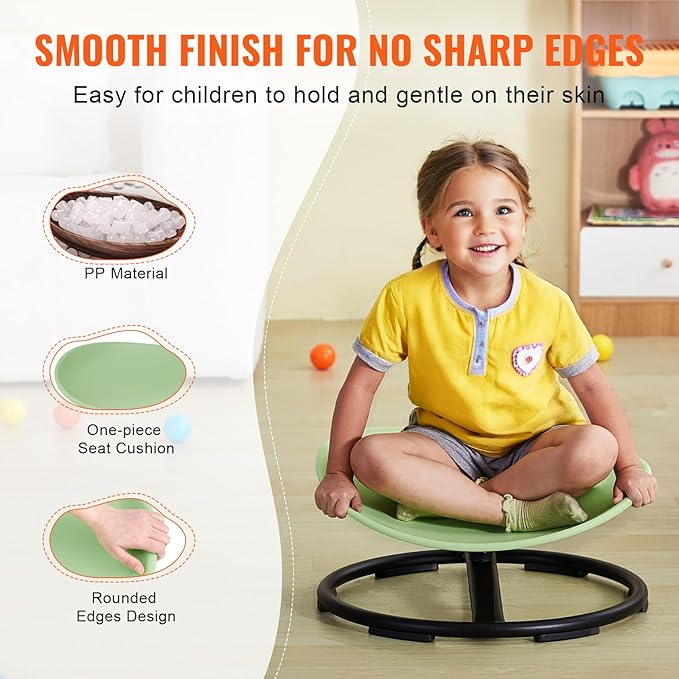 VEVOR Kids Swivel Chair, 220 LBS Capacity, Sensory Spinning Chair, Autistic Kids Sensory Toy with Non-Slip Metal Base, Toddler Sit and Spin for Coordination Balance Focus Training Green