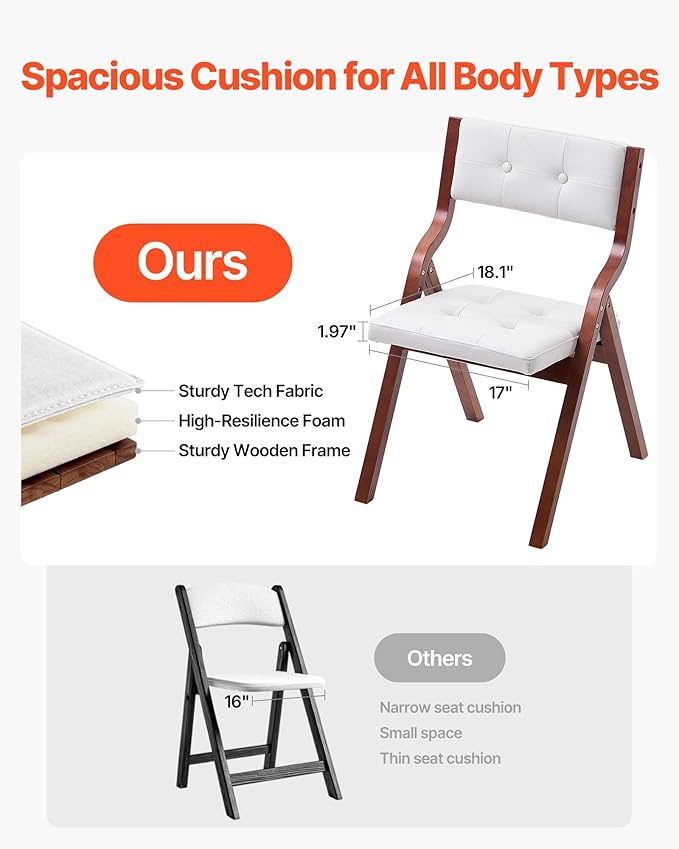 VEVOR Wooden Folding Chairs with Cushion, Set of 4, Portable Foldable Cushion Chair with Wooden Frame, Modern Padded Dining Chair for Kitchen, Office, Wedding, Party, Dining Room, Easy Assembly, White