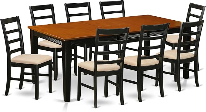 East West Furniture QUPF9-BCH-C 9 Piece Dining Table Set Includes a Rectangle Dinner Table with Butterfly Leaf and 8 Linen Fabric Dining Room Chairs, 40x78 Inch, Black & Cherry