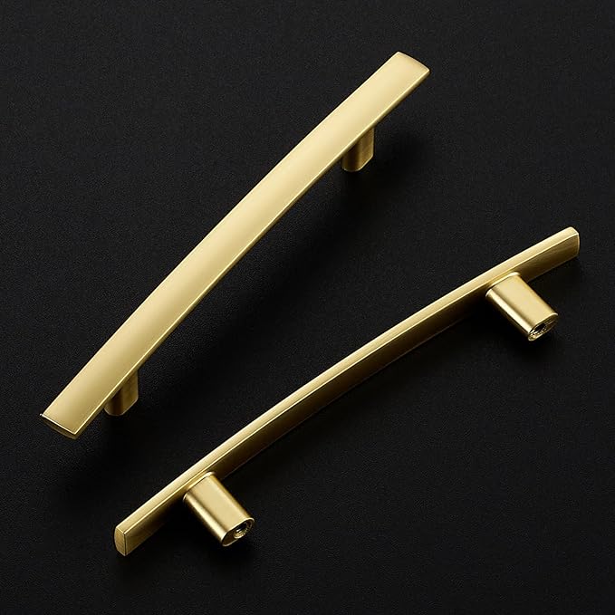 30 Pack Cabinet Handles 4" Hole Center - Curved Cabinet Pulls Brushed Brass Drawer Pulls for Kitchen Cupboard Solid Handles for Dresser Drawer Arch Closet Hardware