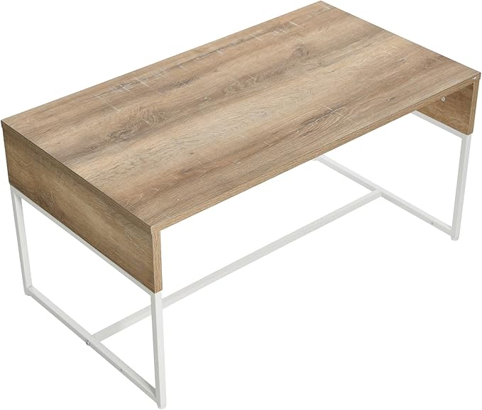 Household Essentials Wrap Rectangular Coffee Table Coastal Oak Rustic Wood Grain and White Metal