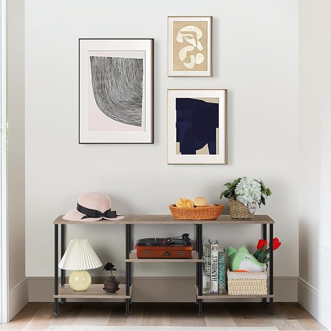 50 Inch TV Stand with Power Outlet Small Entertainment Center with Storage 3 Tier TV Consoles for Living Room Bedroom Office, Farmhouse TV Media Console Table for 50 43 40 32 Inch TV, Rustic Grey