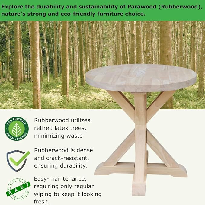 IC International Concepts, Sierra Round End Table, Solid Wood, Real Parawood, 26" W x 26" D x 26" H, Easy Assembly, DIY, Paint or Stain Your Way, Unfinished