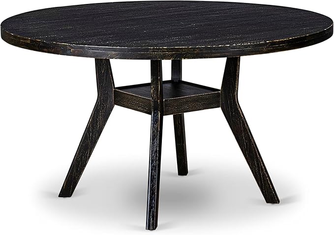 I58-11-TP - A Wood Dining table with a Round Tabletop and Stylish Pedestal, Sand Blasted Black Finish.