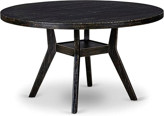I58-11-TP - A Wood Dining table with a Round Tabletop and Stylish Pedestal, Sand Blasted Black Finish.