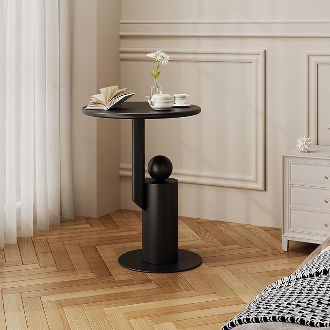 Metal Round Side Table,Matte Modern Accent End Tables Coffee Tables,Small Drink Table for Small Spaces,Pedestal Tables for Living Room, Bedroom, Corners, and Office, 21.65'' Height