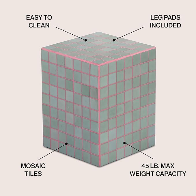 JONATHAN Y END2000F Callista 18" Modern Bohemian Ceramic Tiled Rectangle End Table, Side Table, Accent Table for Living Room, Bedroom, Sage Gray/Pink