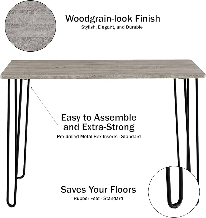 Desk with Hairpin Legs - Modern Industrial Style Home Decor - Woodgrain-Look and Steel Accent Home Office Furniture by Lavish Home (Gray)