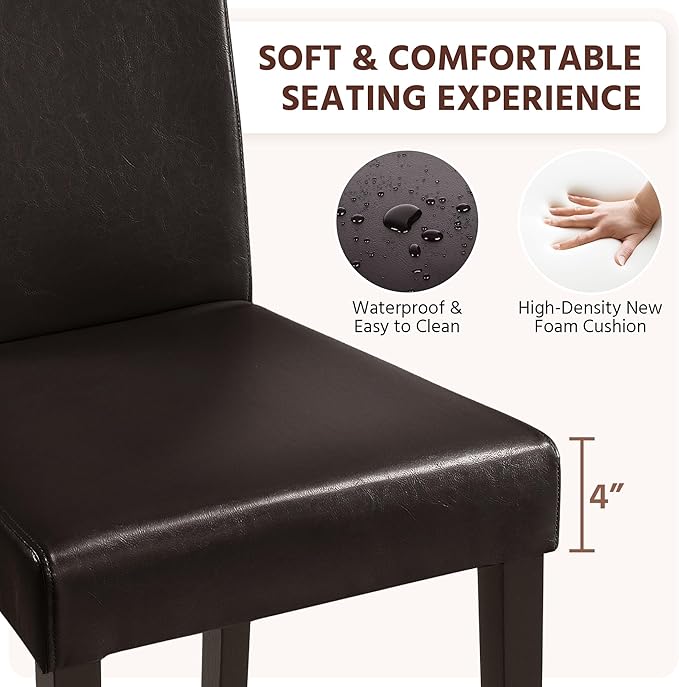 Yaheetech Dining Chairs Set of 6 Faux Leather Modern Dining Room Chairs with Rubberwood Legs and Padded Seat for Kitchen/Living Room/Restaurant, Dark Brown