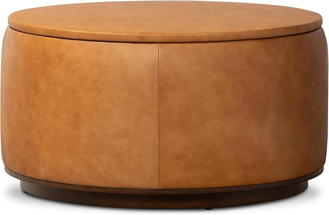 POLY & BARK Herve Storage Ottoman in Cognac Tan