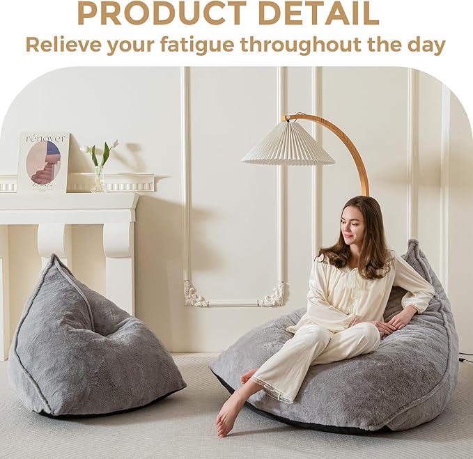 BYBYME Bean Bag Chairs Sherpa Lazy Sofa, Giant Beanbag Chairs for Adults, Teenagers with Stuffed High Density Foam Filling, Comfy Chair for Living Room, Bedroom