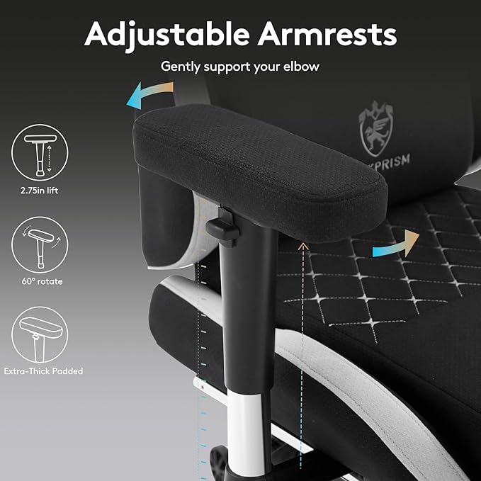 Gaming Chair Breathable Fabric,Computer Office Chair with Footrest,Massage Lumbar Support and Gel Pad,Ergonomic Reclining Gamer Chair with Adjustable Armrests and Spring Cushion Black Grey