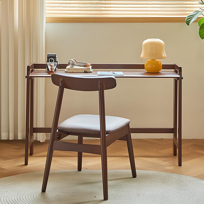 Computer Desk, Foldable Desk, Home Office Desks, Solid Wood Writing Desk, Mid Century Modern Desks, Oak Study Table, Folding Desks for Small Spaces, 39.4 W x 27.6 H x 13.6 D Inches, Walnut