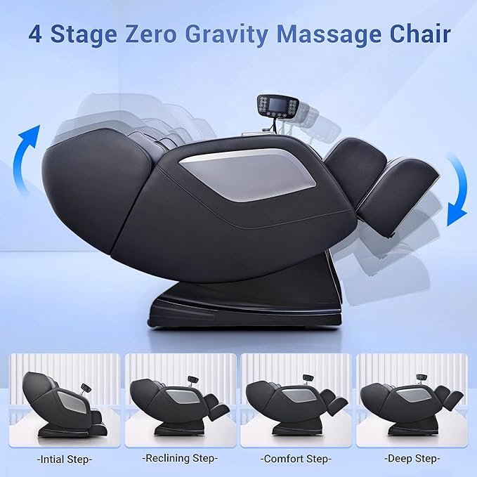 Full Body Zero Gravity Shiatsu Massage Chair with Fully Assembled, LCD Screen, Shortcut Keys, USB Charging Port, Heat, for Loved Ones, Parents, Black