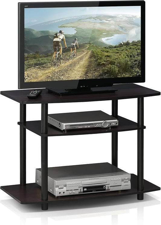 Furinno Turn-N-Tube No Tools 3-Tier Entertainment Center TV Stand for TV up to 32 Inch, Plastic Round Tubes, Dark Walnut