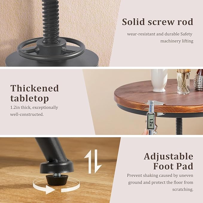 Dia 19.7" Round Pub Table Height Adjustable with 360 Swivel Solid Wood Tabletop for Dining Bistro Cafe Home Bar, Rustic Brown