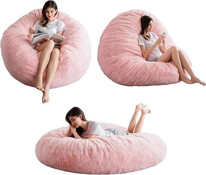 BYBYME 3 in 1 Bean Bag Chair, Convertible Chair Folds from Bean Bag to Lounger, High-Density Foam Filling, Faux Fur Big Sofa Bed, Giant Bean Bag Chair Bed for Adults