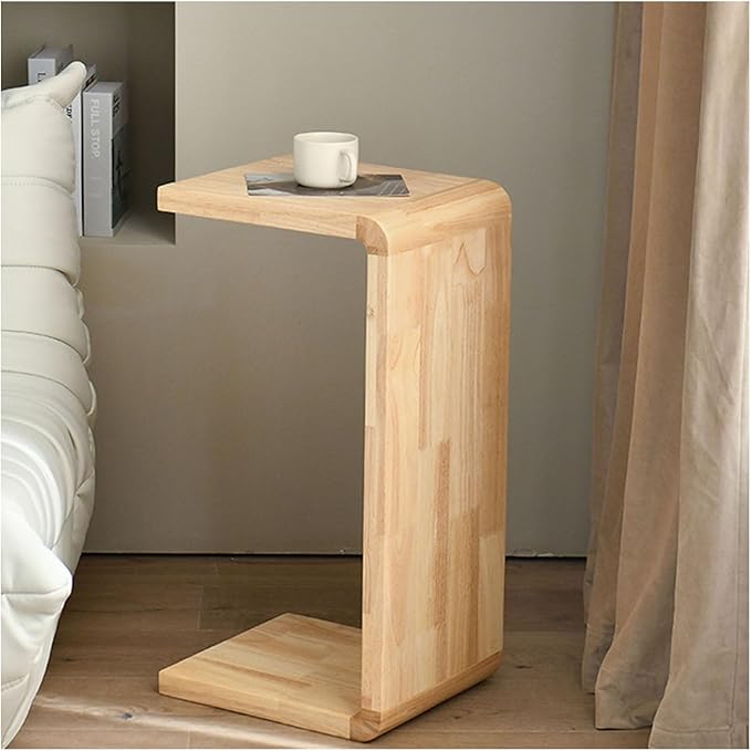 C Shaped End Table, Solid Wood C Side Table for Couch Sofa and Bed, Sofa Tables That Slide Under for Space Saving, Small Snack C Tables for Living Room Bedroom (H 24.4″ - Wood, 1)