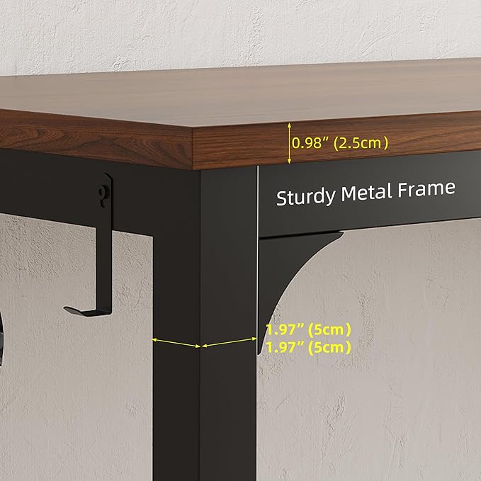 Large Computer Desk - 63 Inch Home Office Desks Study Student Writing Table Gaming Desk Wood Modern Simple Table with Storage Bag & Headphone Hooks, Brown